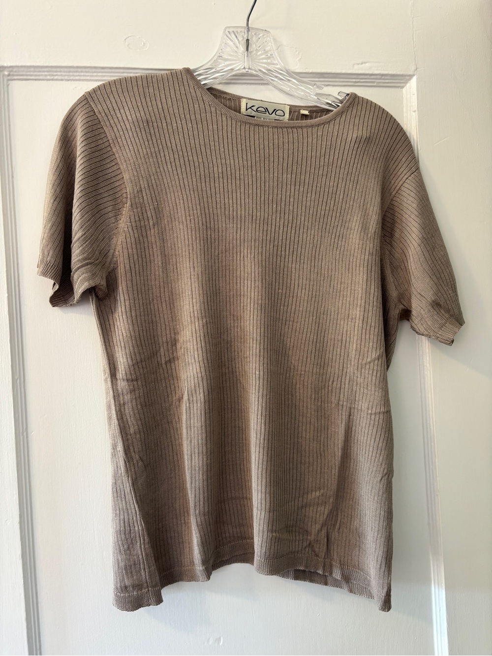 Vintage Silk Ribbed Short-Sleeve Shirt — Taupe